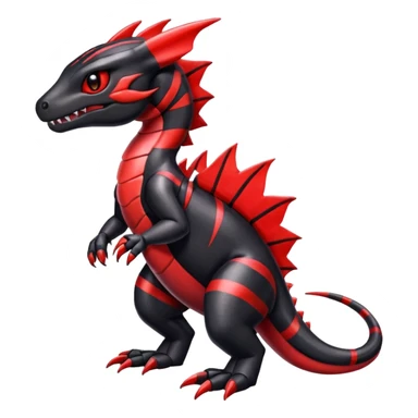 Cute Shiny striped black and red iridescent Guilmon-Salandit-Fakémon-hybrid-creature (full body)  sticker