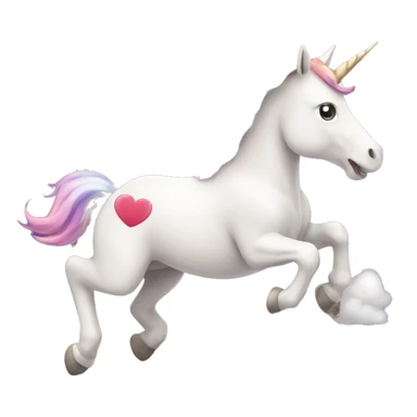 a unicorn jumping over a rainbow with hearts all around it sticker