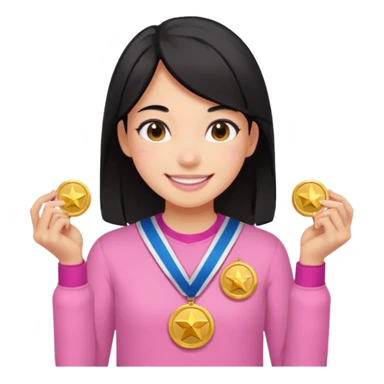 black haired girl wearing pastel pink with medals remove any hats, make her smile sticker