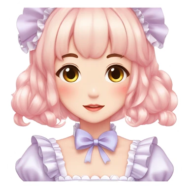 Gorgeous anime style lady blushing face maid outfit Lolita idol model colorful shiny sparkle kawaii pastelcore cottagecore pearly petite simplistic aesthetic trending style sticker