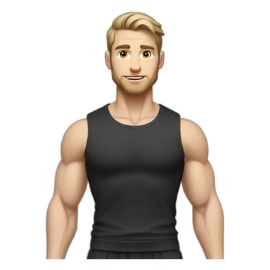 Pale skinned Fit Man With the biceps and dark brown hair in black shirt, gray sports shorts and white Sneakers sticker