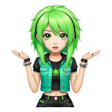 hime gyaru girl, neon green hair, dark makeup, punk clothes standing sticker