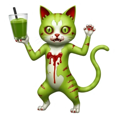 bloody matcha green zombie cat full body with action pose sticker