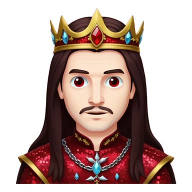 Vlad Tepes with long dark brown hair, dark red sequin outfit sticker