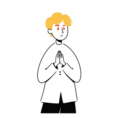 Japanese man with red eyes and blond hair, smiling, hand drawn doodle style sticker