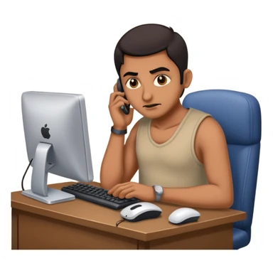 mean looking phone scammer in sketchy call center in india working our of filthy bedroom sticker