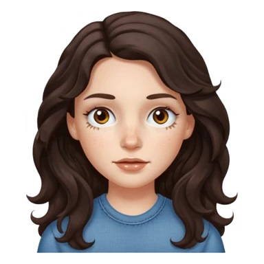 A white girl with long dark brown wave hair and patches under her eyes sticker