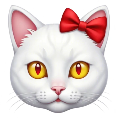white cat, yellow nose, red bow on right ear sticker