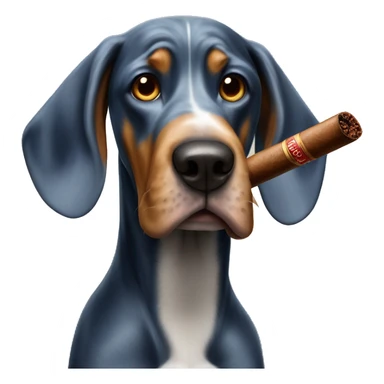 Blue tick hound with a cigar sticker