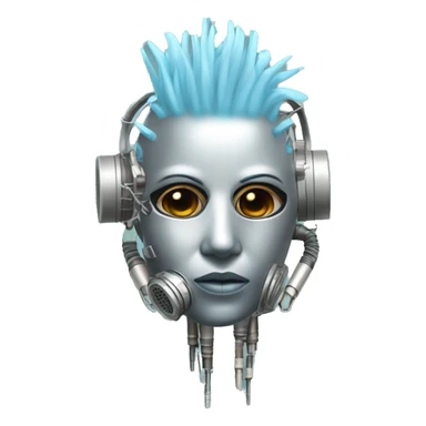 Light blue Mohawk female cyborg head with silver respirator mask and circuits sticker
