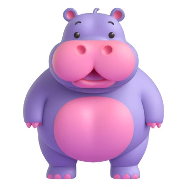 3D emoji style hippo, full body, standing, simple and cute, round features, expressive eyes sticker
