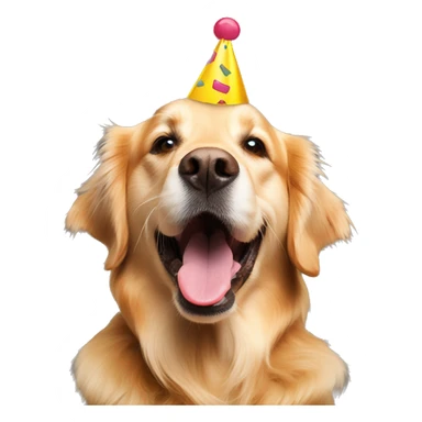 golden retriever with a birthday hat and tongue out sticker