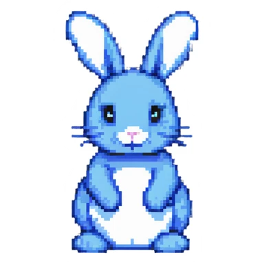 blue easter bunny, minimalist pixel art sticker