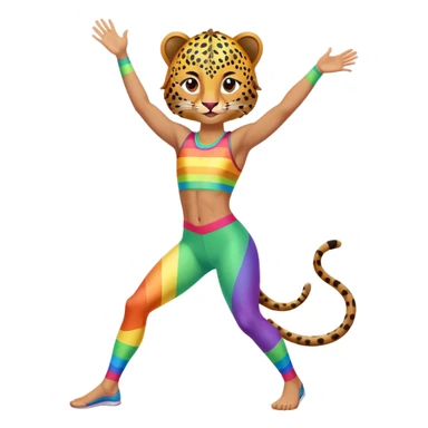 A rock climber in spandex that’s rainbow colored with leopard spots sticker