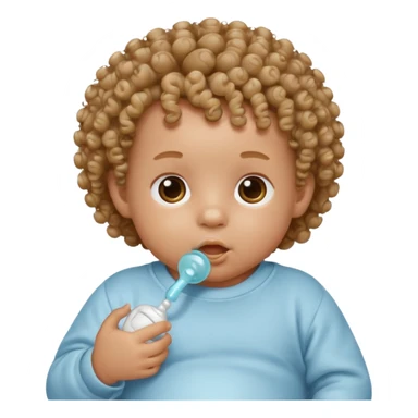 Close-up, newborn baby boy, curly hair, pacifier sticker