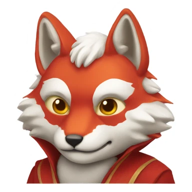 red kitsune mask, fluffy ears, slight smile sticker