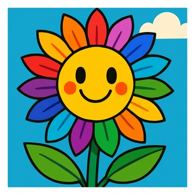 sunflower with petals of all colors, vibrant and cheerful style sticker