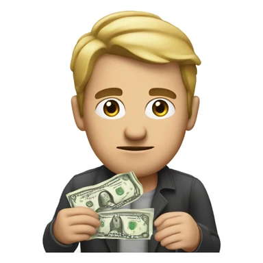 Man sticking out his hand with money and a scowl  sticker
