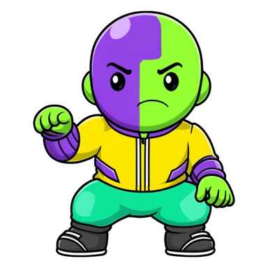 purple-skinned Thanos wearing a green Squid Game player tracksuit with number 230 sticker