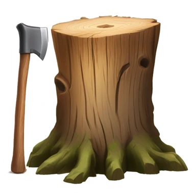 Tree stump with an axe cleaved in the top of the stump  sticker
