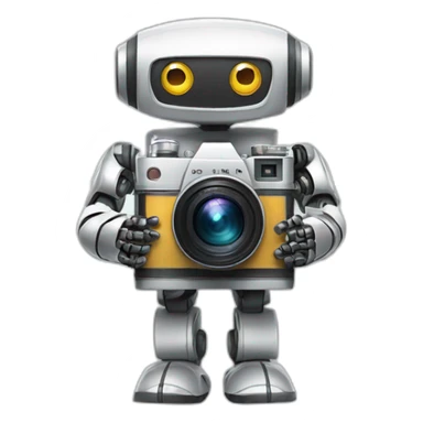 robot holding a film camera sticker