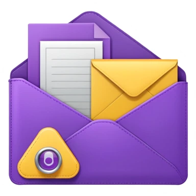 simple, minimalistic yellow (hex#FFD008) and purple (hex#8C52FF) icons of a pin, a working case, a folder, a magnifier, an email, an envelope sticker