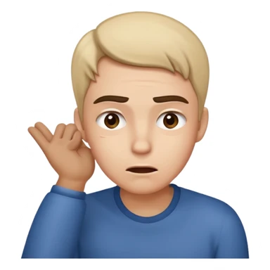Person leaning forward with one hand behind their ear, eyebrows raised, confused face, as if saying "What? sticker