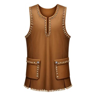 A sleeveless leather tunic stitched with bone needles, brown color









 sticker