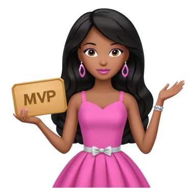 Black barbie, long black  hair, pink dress holding mvp sign  sticker