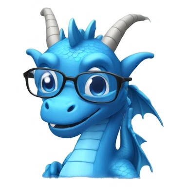 Blue dragon with glasses working with computer sticker
