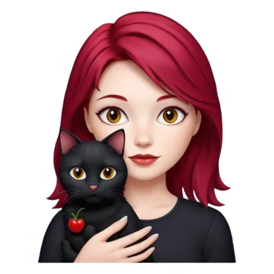 Woman with cherry red hair and white skin holding a black cat sticker