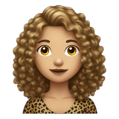 European curly long hair girl in leopard sticker