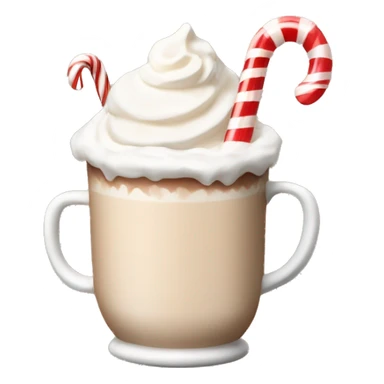 beige hot chocolate with marshmallows and whipped cream and candy cane sticker