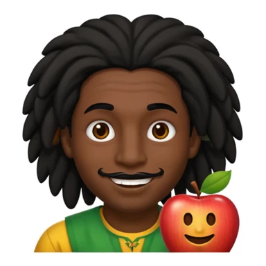 a man with black skin, black hair, black eyes, black eyebrows, black nose, brown lips, and rasta hair, apple emoji style, no text, smiling sticker