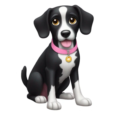 Black dog with white spotty legs and pink collar sitting sticker