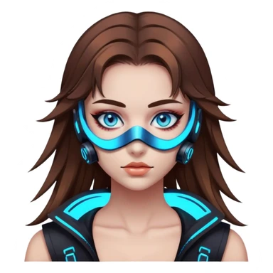 neon cyberpunk style 
girl with brown hair and blue eyes wearing a mask sticker