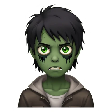 Boy, zombie, black hair, medium long, emo, shaggy, dark, spooky, creepy expression, green eyes sticker