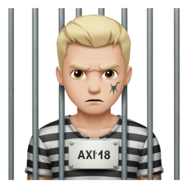 angry tattooed blonde male prisoner with prison cell bg sticker