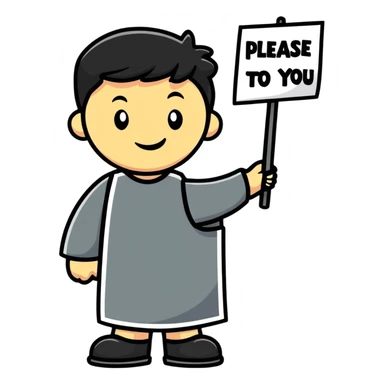 Character holding a sign that says please and thank you sticker