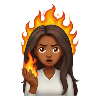 African American woman with long hair, frustrated face expression, with her hair on fire sticker