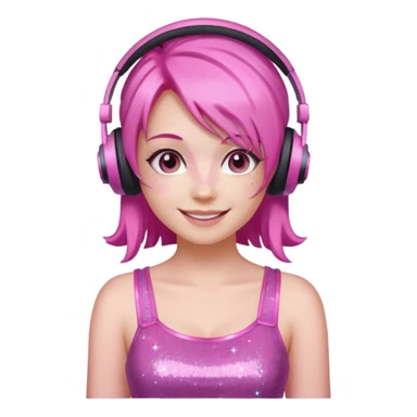 glitter pink gamer girl happy pink hair sticker