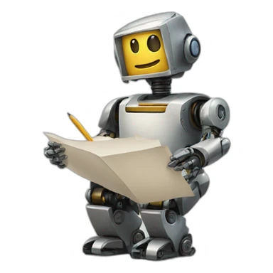 robot with pen and paper sticker