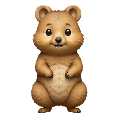 cinematic-quokka-realistic-full-body-standing-emoji,-small-round-frame-balanced-on-tiny-strong-hind-legs,-fluffy-brown-fur-radiating-a-warm-softness,-big-round-eyes-filled-with-joy-and-innocence,-tiny-clawed-paws-held-close-to-chest,-cheerful-smile-exuding-endearing-happiness,-simplified-yet-realistic-focused-features,-highly-detailed,-glowing-with-a-sunny-warmth sticker