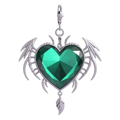 3D emoji gothic heart, dark emerald crystal, silver spider charm, feather accents sticker