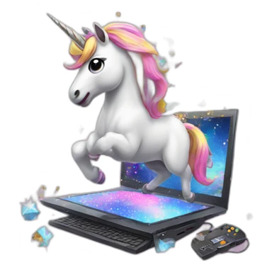 Unicorn playing videogames glitter explosion sticker