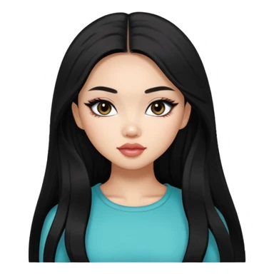 Vietnamese asian beauty, pretty bratz baddie, black eyeliner, black  long hair sticker