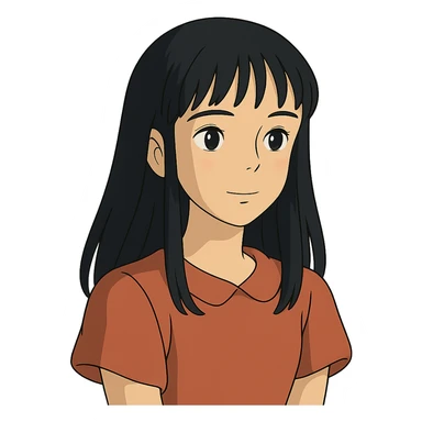 ghibli style illustration of a pretty girl with straight black hair sticker