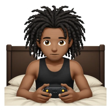 my black boyfriend in his bed with a black singlet on playing video games black curly dreadlocks  sticker