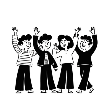 a group of friends, hand drawn doodle style, playful, waving sticker