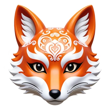 ​Cinematic Realistic Japanese Kitsune Mask, depicted as an intricately carved fox mask with flowing, delicate features and vivid traditional patterns, its mysterious eyes set against a softly blurred background that emphasizes its mystical allure and cultural significance, rendered with detailed textures and refined lighting, sticker